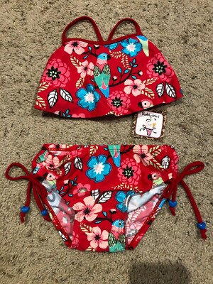 NEW Babi-kini Baby's First Bikini RED FLORAL 2pc swimsuit 1-2 Yrs - Main Image