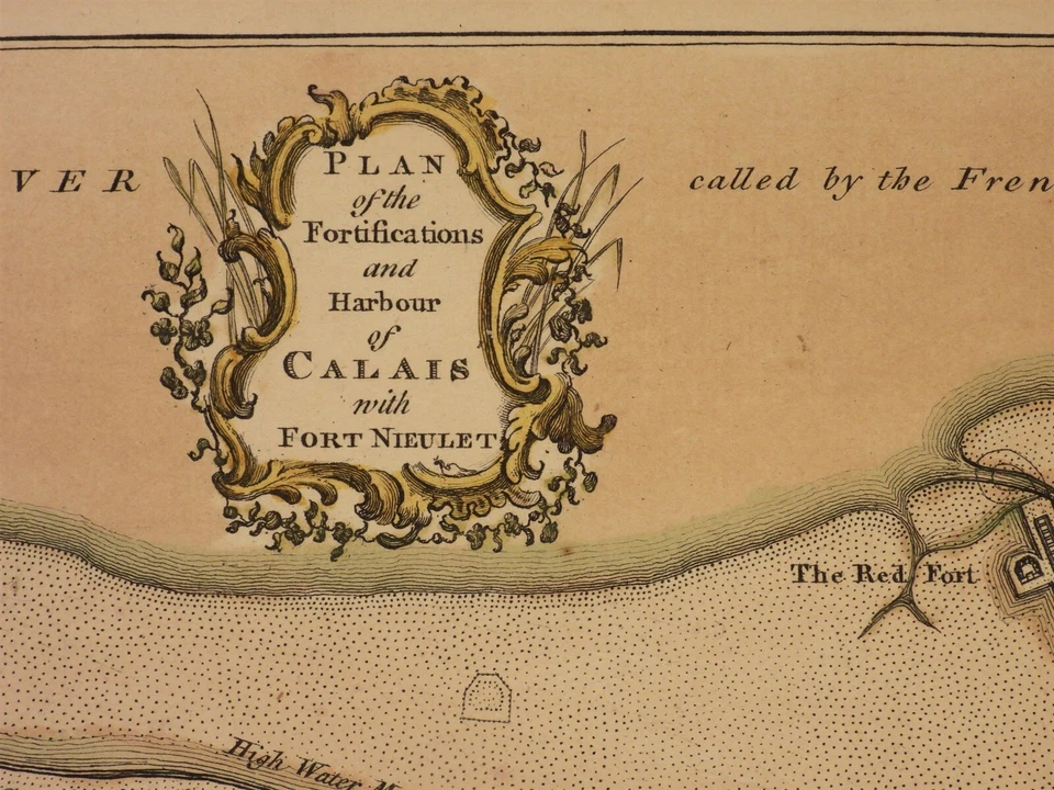 Mapa de fortificaciones y puerto de Calais 1761 Thomas Jefferys con Fort Nieulet Foto 3 de 4