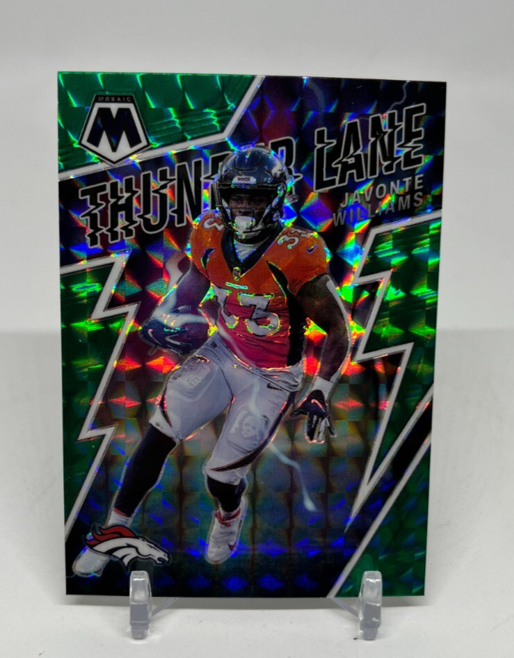 2022 Panini Mosaic Javonte Williams Thunder Lane #TL-16 Green Mosaic Prizm