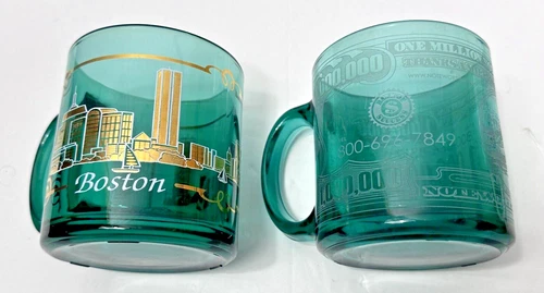 Lot 2 Vintage Emerald Green Glass Coffee Mug Mid Century Modern Boston Noteworth