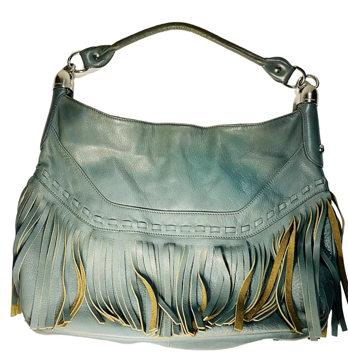 Green Leather Fringe Bag