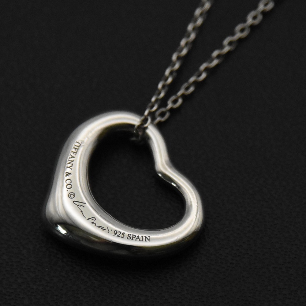 Tiffany & Co Elsa Peretti Open Heart Necklace Sterling Silver 925 Pendant Spain