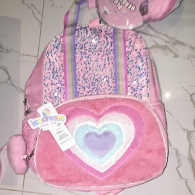 Ice Cream Shine Girls Pink Heart Glitter Small Backpack Zip, Bottle Pocket