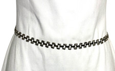 Vintage 90's silver colored rectangle chain link belt womens one size