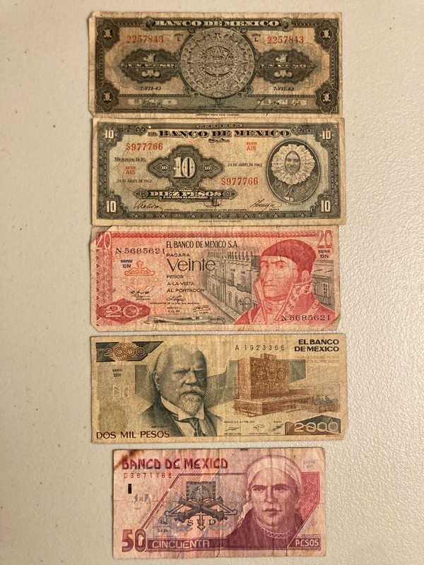 MEXICO - 5 Nice Circulated Banknotes - Various years and denominations Zócalo