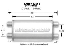 Magnaflow 5 X 11 Oval Muffler 12568 - 2.5 Dualdual - 22 Body Magnaflow 5 X 11 Oval Muffler 12568 - 2.5 Dualdual - 22 Body