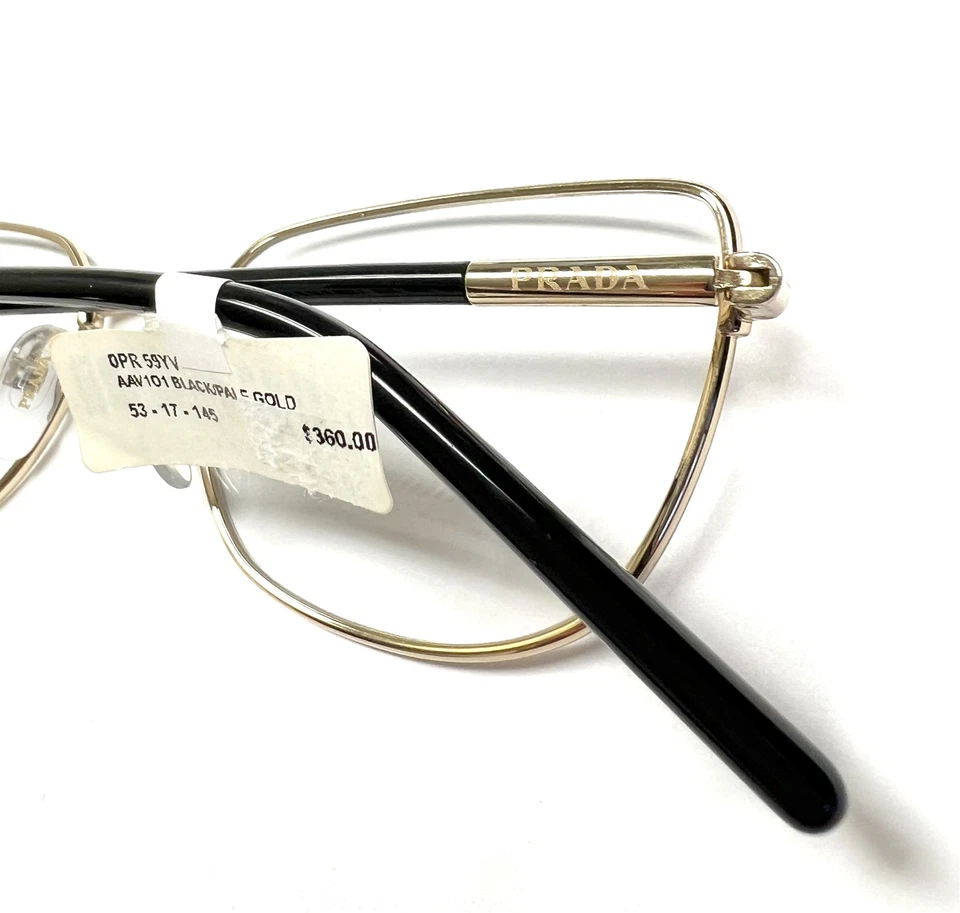 Gafas Prada VPR 59Y AAV-1O1 negras sobre oro pálido 53-17-145 sin estuche Foto 4 de 4