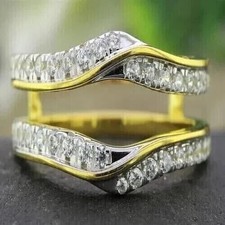 2.20Ct Round Lab Created Diamond Enhancer Wrap Guard Ring 14K Yellow Gold Plated