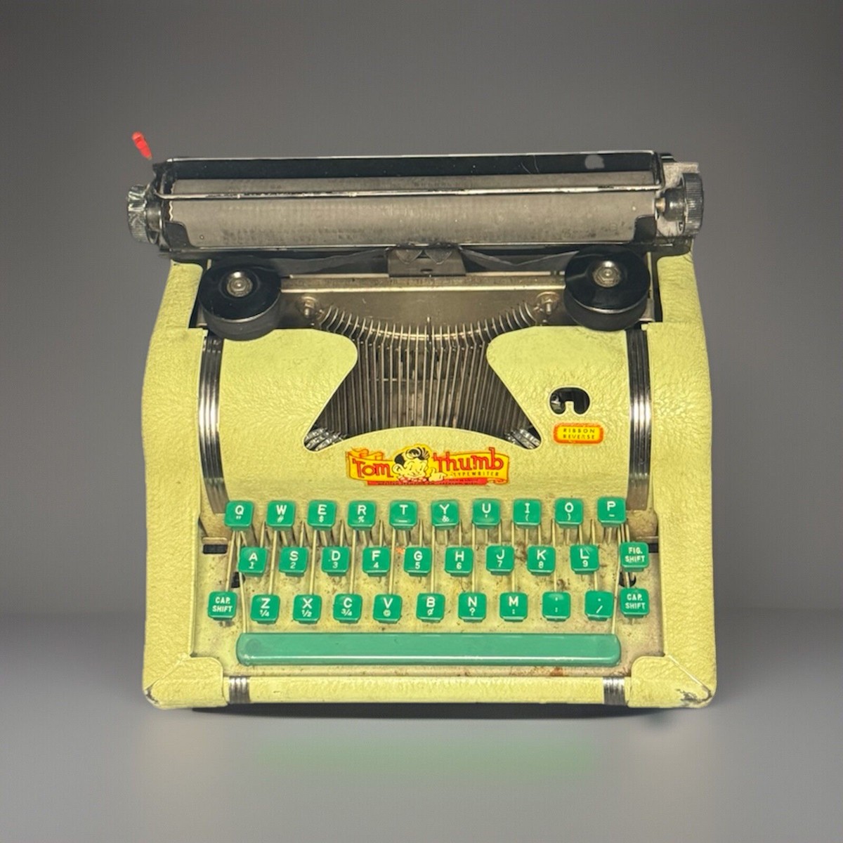 1950's Vintage Childrens Metal Tom Thumb Toy Green Typewriter W
