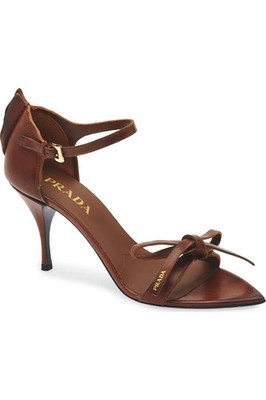 $1320 PRADA ANTIQUED LEATHER EXPOSED SEAM ANKLE STRAP COCOA SANDALS SIZE 38.5