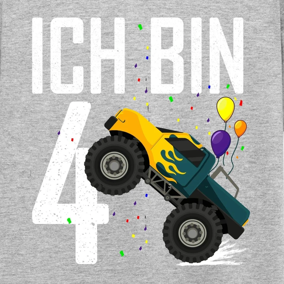 4. Geburtstag Ich Bin Vier Monster Truck Spruch Auto Kinder T-Shirt - Bild 2 von 4