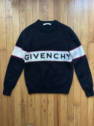 Givenchy Men's S Black Wool Knit Crewneck Logo Stripe Pullover Sweater