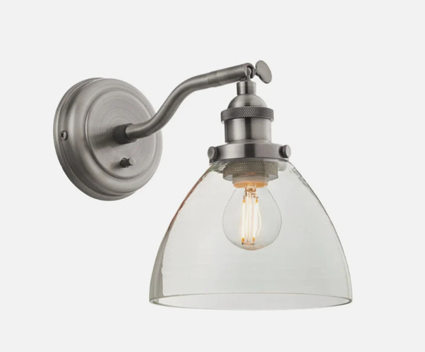 Endon Hansen Industrial Wall Light – Brushed Silver with Glass Shade - NEW