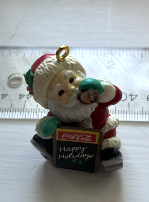 Vintage Santa drinking a Coke Miniature Ornament - HTF - NLA