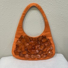 Borsa a mano vintage Paolo Masi arancione mandarino lino e pelle floreale usata in ottime condizioni!