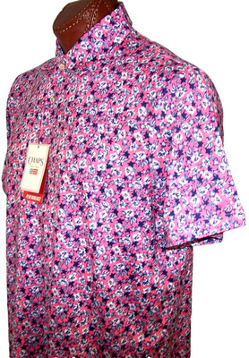 MENS PERFORMANCE s/s WICKING, Stretch CHAPS POLO sz L FLORAL-PINK CARNATION
