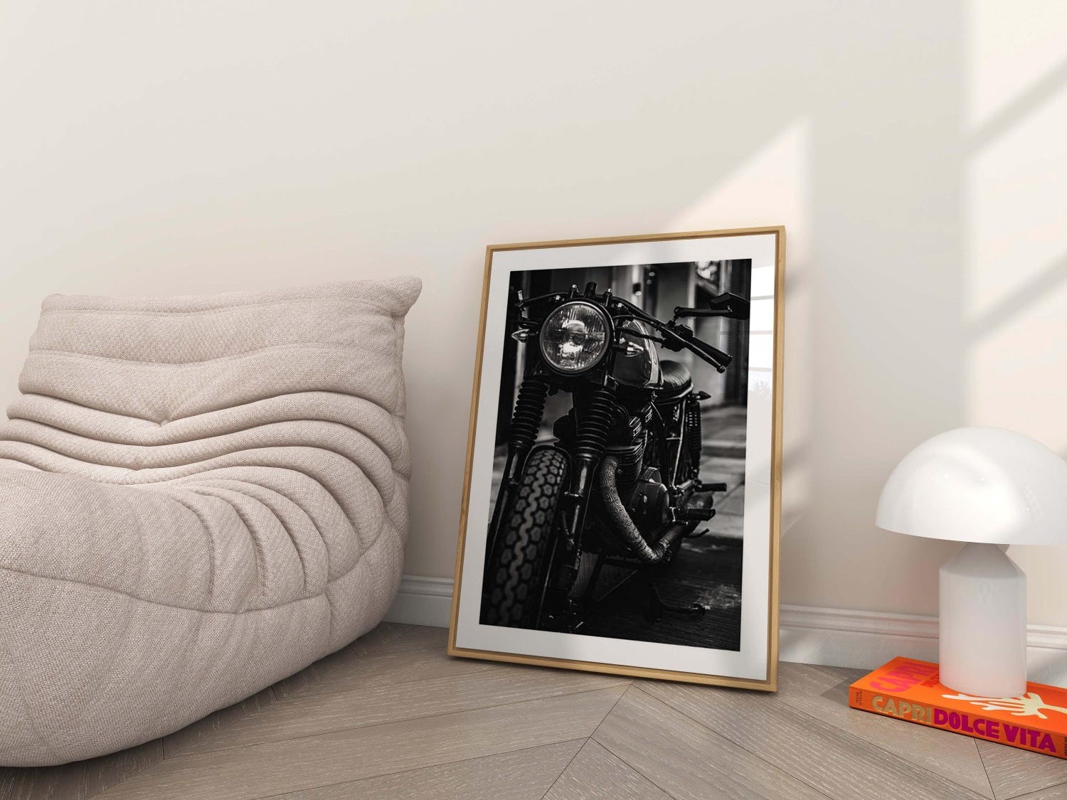 Vintage Motorcycle Print &ndash; Black and White Motorbike Photography Wall Art Poster