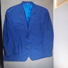 Oak Hill Perfect Fit Mens Sport Coat 56R Blue Check Gingham Blazer Jacket Sport