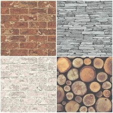 Papier Peint Exclusif En Brique - Effet Pierre Ardoise Bois