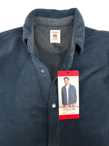 Copper & Oak Mens Shirt Jacket Medium Blue Ribbed Stretch Shacket NWT image 5