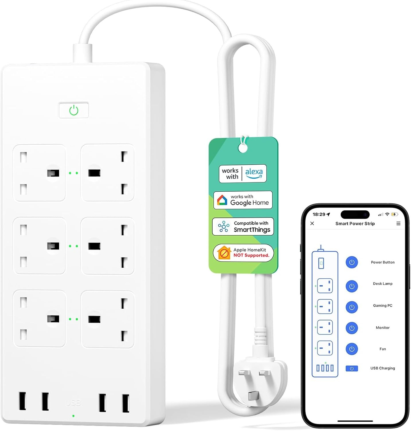 Meross MSS426 Smart Extension Lead Works with Alexa and Google Home - Image 3