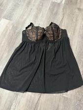 Adore Me Black Lace Underwire Babydoll Lingerie 40G Sheer Mesh Chemise Plus Size