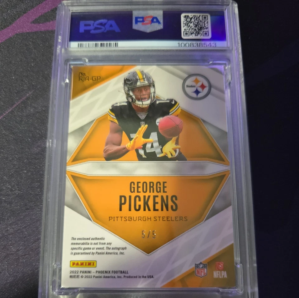 2022 Panini Phoenix - RPA Rookie Auto George Pickens Onyx /25 FOTL PSA 8 - Image 2 of 4