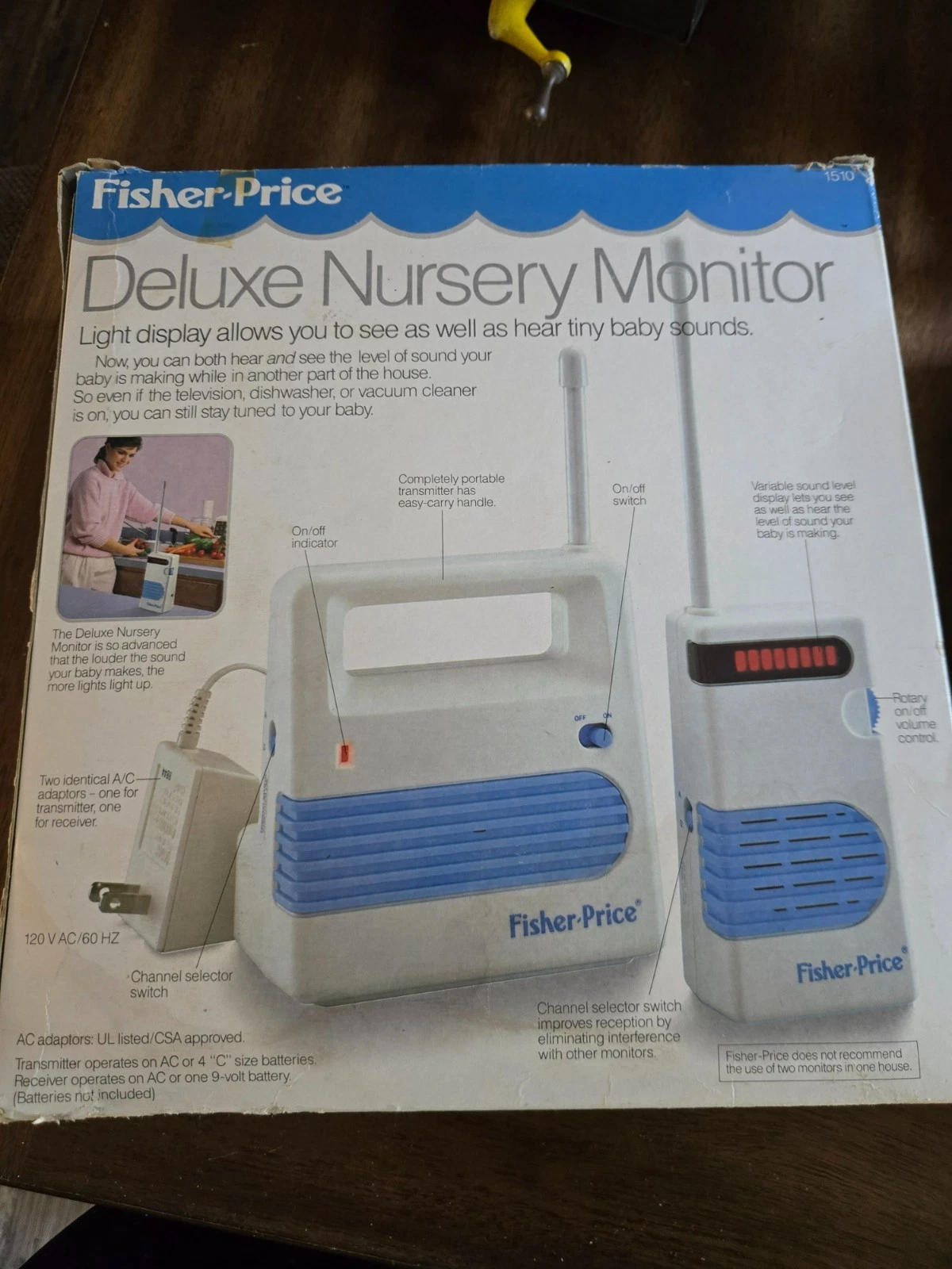 Vintage Fisher Price Deluxe Nursery Monitor Baby Monitor Tested Works Box 1510