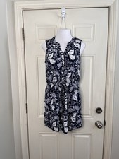 Gap Women’s Navy Floral Sleeveless V-Neck Tie Waist Dress Size M 100% Rayon