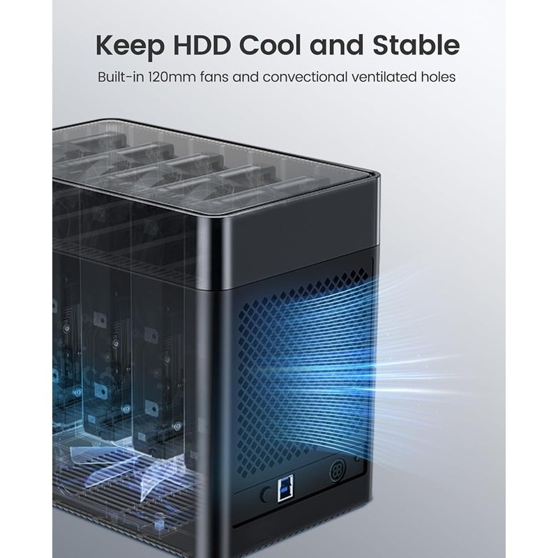 5 Bay HDD Enclosure USB 3.0 Tool Free SATA III Cooling System Heat Dissipation