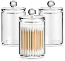   3 Pack Acrylic Qtip Holder Dispenser, for Cotton Ball, Swab, Round Pads and
