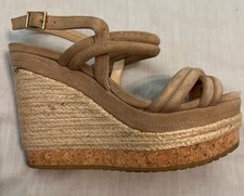JIMMY CHOO sz 35 US 5 nude taupe Nomad Suede Espadrille Wedge Sandals