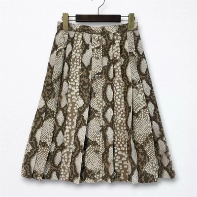 Cacharel Pleated Skirt Python Print Brown Knee-Length Free Size - Photo 1/4