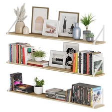 Bora Long Floating Shelves, 48" x 6" Wall Bookshelf Living Room Decor, Rustic...