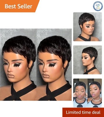 Elegant Pixie Cut Wig for Black Women - Lightweight Glueless Human Hair