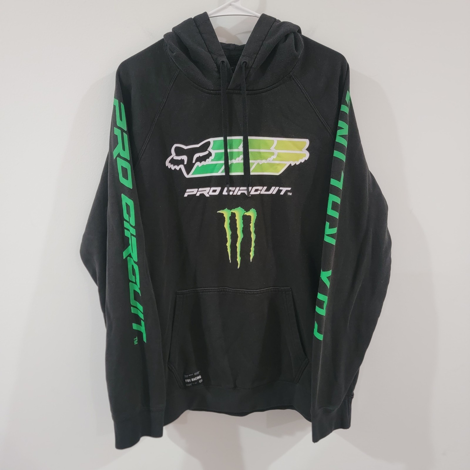Y2K Fox Racing Monster Energy Mens Hoodie Size XL Grunge Black Sweatshirt