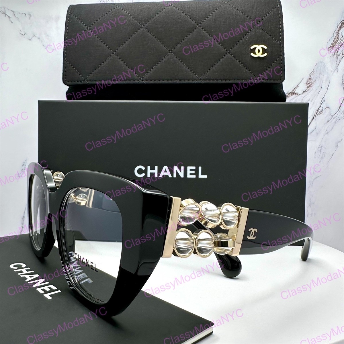 CHANEL Glasses CH3488 C622 Black Gold Cat Eye Clear Lens&Rotating
