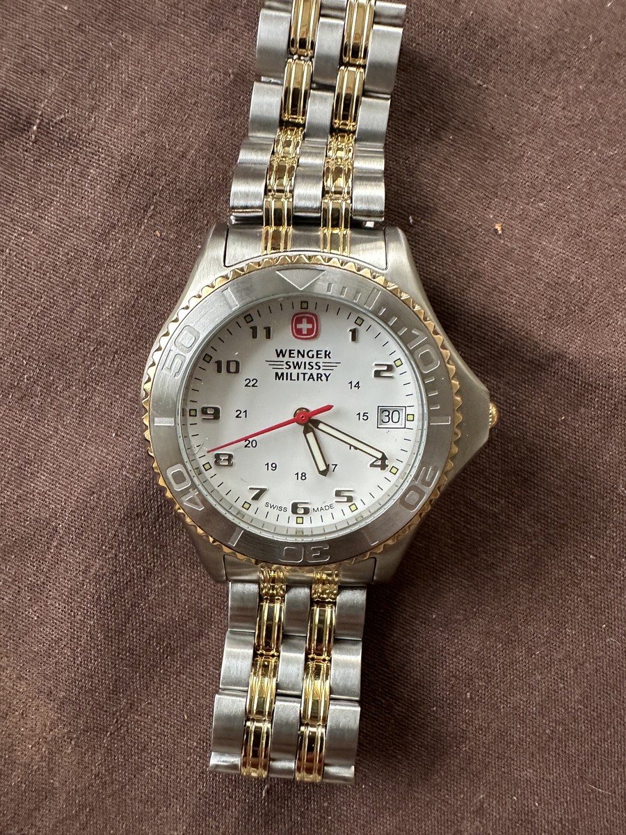 NEW! Vintage WENGER SWISS MILITARY Watch Two Tone Band W/ Box