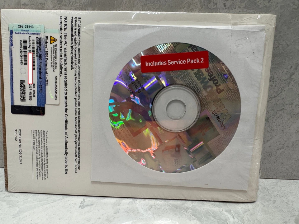 Microsoft Windows 2000 Professional 1-2CPU OEM Software with SP 2 Sealed - Image 3 of 3