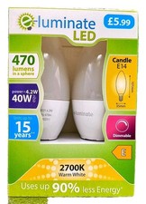 LED E14 Candle Light Bulb E-Luminate 2700K Warm White Dimmable 101mm x 35mm
