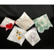 Lot of 5 Vintage Women's Mix Handkerchiefs Embroidered Sheer Cotton Crochet Edge