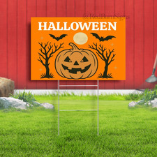 Welcome Halloween Garden pumpkins and bats Indoor Outdoor Yard Sign with metal