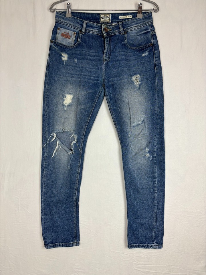 Vintage Super Dry Womens Jeans Blue Size 26x32 Boyfriend Destroyed High Rise