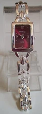 DEEP RED DIAL SILVER  FINISH GENEVA  FASHION WOMEN'S DRESSY/CASUAL WATCH 