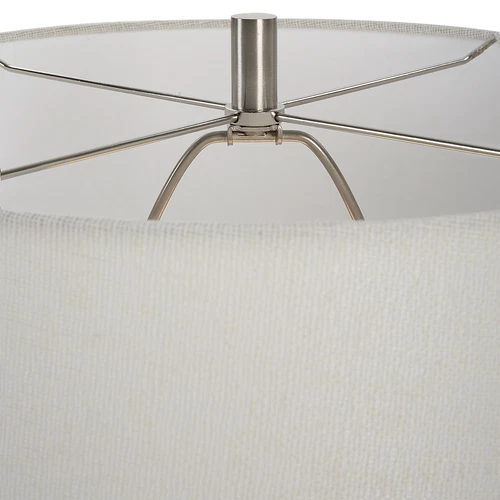 High Gloss White Ceramic Table Lamp 25 in Coastal Farmhouse Casual Wood Organic - Picture 6 of 7