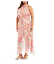 NWT Alex Marie Plus Size Fiona Floral Print Halter Neck Asymmetric Hem Dress 20W