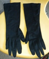 Vintage Black Nylon Gloves Caresse Crescendoe Size 6.5 6 1/2 Over the wrist