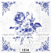  1514 TWO Paper LUNCHEON Decoupage Art Craft Napkins - BLUE ROSE FLORAL FLOWERS