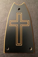 GUITAR TRUSS ROD COVER - Engraved Etched Fit EPIPHONE Scoop - CROSS BLACK GOLD