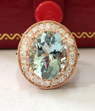 5.35 Carat Natural Blue Aquamarine and Diamonds 14K Solid Rose Gold Ring